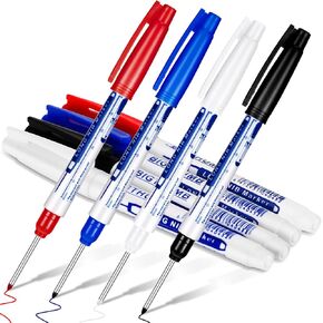 4 Pcs Deep Reach Markers Long Nose Marker Waterproof Deep Hole Marker Carpenter Ink Marker 30 mm Reach Permanent Markers and Marker Pens for Carpenters Builders Construction, 4 Colors