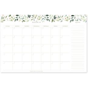 Bliss Collections Monthly Planner, Greenery Watercolor, Undated Desk Calendar and Planner for Organizing and Scheduling Tasks, Productivity Tracker, Goals, Notes and To-Do Lists, 12"x18" (18 Sheets)