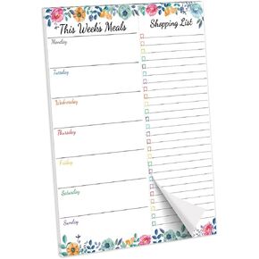 Weekly Meal Planner - Floral Magnetic Notepads for Refrigerator Meal Planning Pad with Tear Off Grocery List 52 weeks 7" X 9"