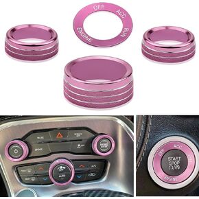 for Challeger Air Conditioner Turn Signal Light Climate Volume Auto Center Console Knob Ring Compatible with Dodge Challenger/Charger/Chrysler Stop Start Button Sticker 2015-2019 (Red)