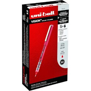 uni-ball Vision Rollerball Pens Fine Point Ultra-Micro Tip, 0.38mm, Black, 12 Pack