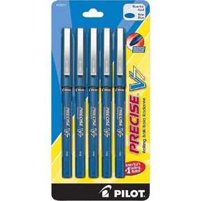 Pilot, Precise V7, Capped Liquid Ink Rolling Ball Pens, Fine Point 0.7 mm, Black, Pack of 5