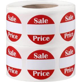 Tenare 1000 PCS Sale Price Labels Garage Yard Sale Stickers 0.87 Inches Round Red Self Adhesive Discount Pricing Retail Stickers for Retail Store
