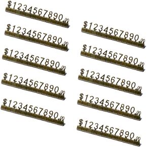 Mollytek 10 Sets Price Display Cubes Blocks Numbers Glod Metal Price Tag for Jewelry Price Display Counter Stand Adjustable Assembly Mini Dollar Price Display Signs for Retail Shop (Golden)