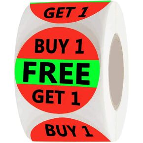 Buy One Get One Sale Retail Pricing Labels/Stickers, 1.5 inch Grocery Store Food Labels for Grocery Stores ,Supermarkets ,Delis,Bakeries,Convenience Stores (500Pcs)