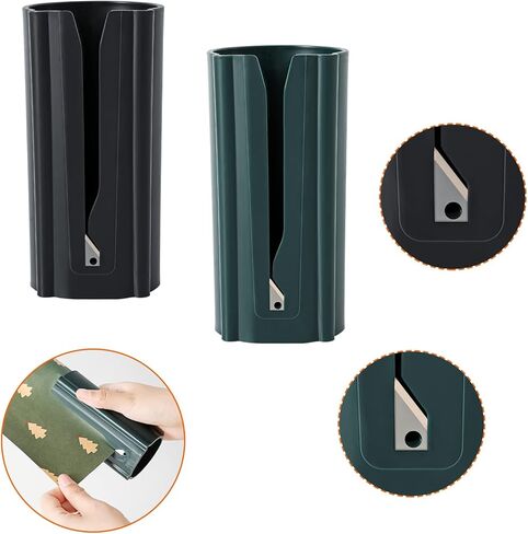 قاطعة ورق التغليف، قاطعة لف الهدايا، قاطعة لفافة الورق، أداة قطع لفافة ورق منزلق محمولة سهلة القطع لفات ورق التغليف هدية عيد الميلاد (عبوتان مع صندوق هدايا) in Kuwait