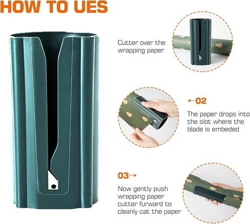 قاطعة ورق التغليف، قاطعة لف الهدايا، قاطعة لفافة الورق، أداة قطع لفافة ورق منزلق محمولة سهلة القطع لفات ورق التغليف هدية عيد الميلاد (عبوتان مع صندوق هدايا) in Kuwait