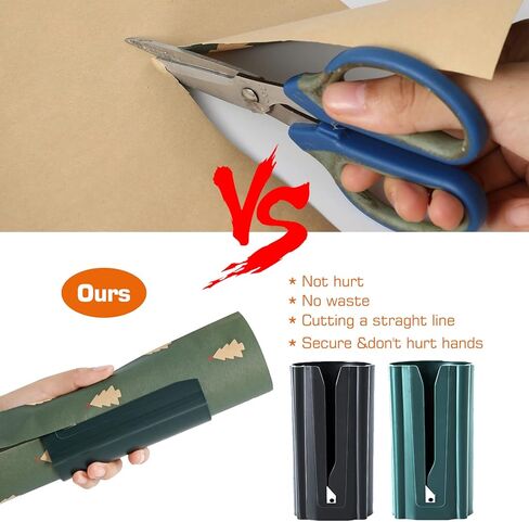 قاطعة ورق التغليف، قاطعة لف الهدايا، قاطعة لفافة الورق، أداة قطع لفافة ورق منزلق محمولة سهلة القطع لفات ورق التغليف هدية عيد الميلاد (عبوتان مع صندوق هدايا) in Kuwait