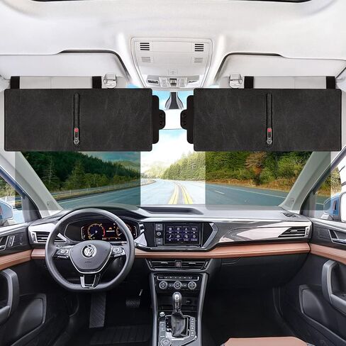 Sun Visor Extender for Car, Polarized Car Visor Extender with Zipper, One Pull Down Sunshade & One Side Shade Sun Block Piece for Protection from Sun Glare UV Rays, Universal for Most Cars in Saudi Arabia