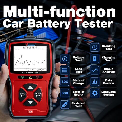 VDIAGTOOL BT310 Car Battery Tester 12V 24V, 100-2000 CCA Load Tester, Charging Cranking System Tester Digital Auto Battery Analyzer Automotive Alternator Tester for Car Truck Motorcycle SUV ATV Boat in Saudi Arabia