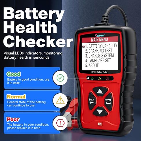 VDIAGTOOL BT310 Car Battery Tester 12V 24V, 100-2000 CCA Load Tester, Charging Cranking System Tester Digital Auto Battery Analyzer Automotive Alternator Tester for Car Truck Motorcycle SUV ATV Boat in Saudi Arabia