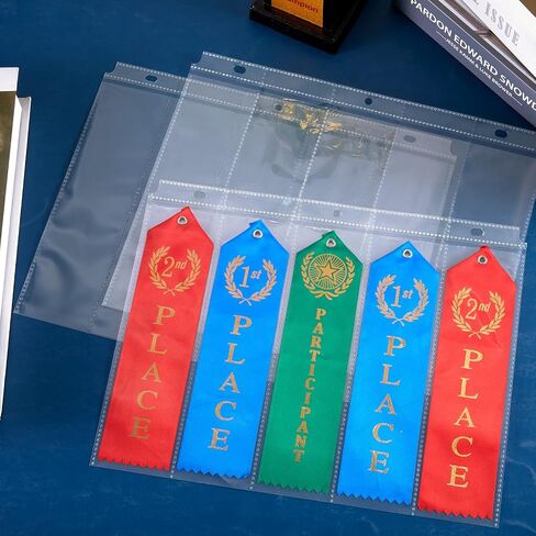 Award Ribbon Organizer Swim Ribbon Holder Ribbon Display Swimming Gymnastics Case Clear Pages Sheets Ribbon Organizer for 3 Ring Binder Storage (50 Pieces) in Saudi Arabia