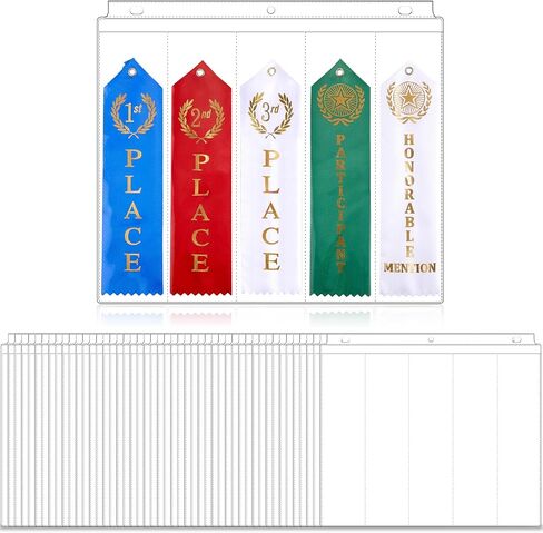 Award Ribbon Organizer Swim Ribbon Holder Ribbon Display Swimming Gymnastics Case Clear Pages Sheets Ribbon Organizer for 3 Ring Binder Storage (50 Pieces) in Saudi Arabia
