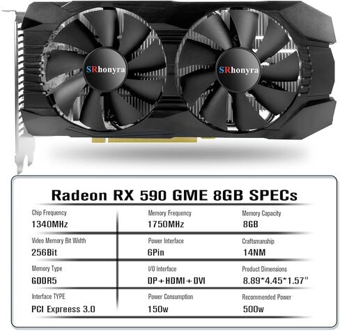Radeon RX 590 GME 8GB GDDR5 Graphics Card White PCB Gaming Video Card 2304SP 256-Bit PCIe 3.0 x16 6-Pin Connector Desktop Computer Gaming GPU with HDMI, DisplayPort & DVI Ports in Saudi Arabia