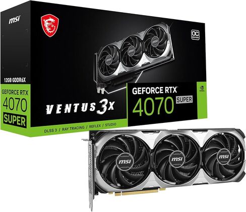 بطاقة رسومات MSI Gaming RTX 4070 Super 12G Ventus 3X OC (NVIDIA RTX 4070 Super، 192 بت، ساعة التعزيز: 2520 ميجاهرتز، 12 جيجابايت GDRR6X 21 جيجابت في الثانية، HDMI/DP، بنية Ada Lovelace) in Saudi Arabia