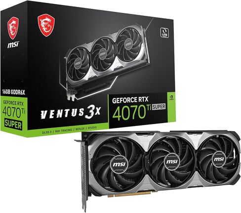 بطاقة رسومات MSI Gaming RTX 4070 TI Super 16G Ventus 3X (NVIDIA RTX 4070 Ti Super، 256 بت، ساعة التعزيز: 2625 ميجاهرتز، 16 جيجابايت GDRR6X 21 جيجابت في الثانية، HDMI/DP، بنية Ada Lovelace) in Saudi Arabia