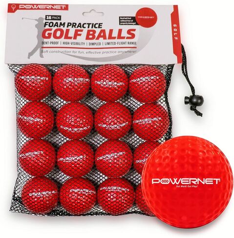 PowerNet 16 Pack Practice Foam Golf Balls | Soft Lightweight Durable Material | Indoor or Outdoor Use | Great for All Skill Levels | Limited Flight in Saudi Arabia