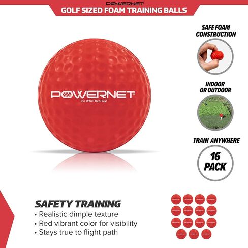 PowerNet 16 Pack Practice Foam Golf Balls | Soft Lightweight Durable Material | Indoor or Outdoor Use | Great for All Skill Levels | Limited Flight in Saudi Arabia