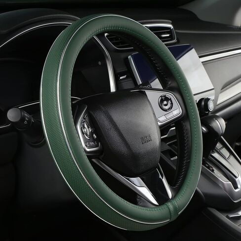 Green Leather Steering Wheel Cover Fiber Strip Car Steering Wheel Cover Universal 15 inch in Saudi Arabia