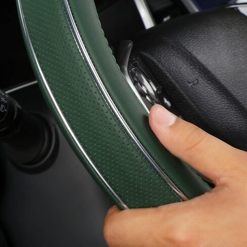 Green Leather Steering Wheel Cover Fiber Strip Car Steering Wheel Cover Universal 15 inch in Saudi Arabia