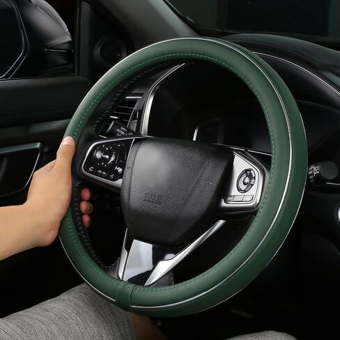 Green Leather Steering Wheel Cover Fiber Strip Car Steering Wheel Cover Universal 15 inch in Saudi Arabia