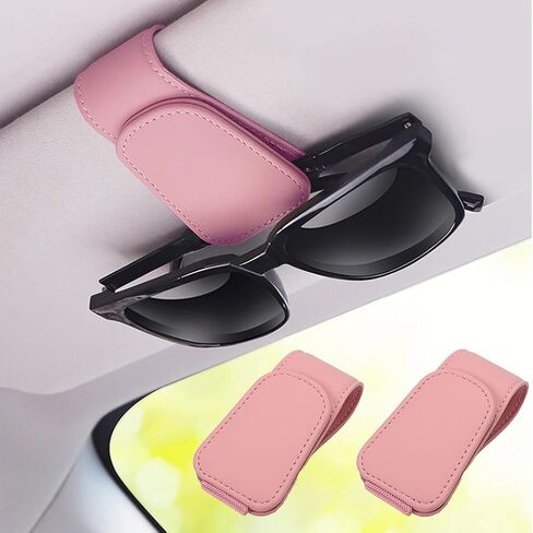 2 Packs Sunglass Holder for Car Sun Visor, Magnetic Eyeglass Hanger Clip for Car Visor, Leather Car Glasses Mount, Car Interior Visor Accessories (Black-2Pcs) in Saudi Arabia
