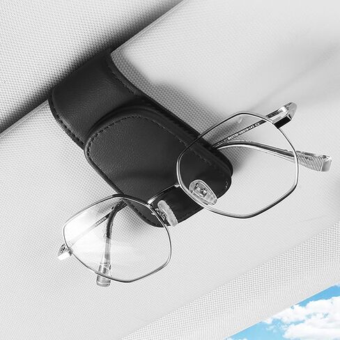 2 Packs Sunglass Holder for Car Sun Visor, Magnetic Eyeglass Hanger Clip for Car Visor, Leather Car Glasses Mount, Car Interior Visor Accessories (Black-2Pcs) in Saudi Arabia