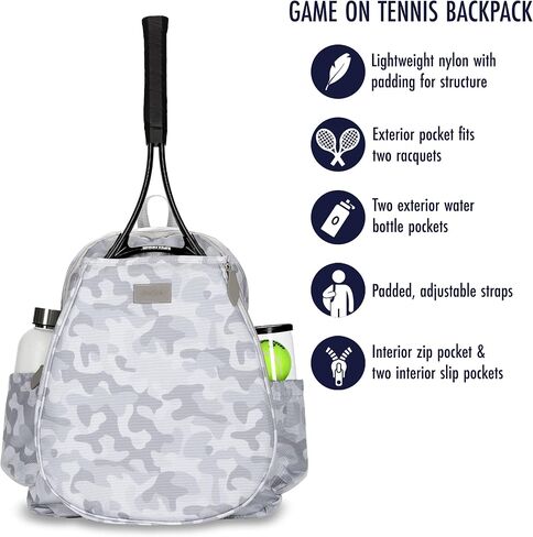 Ame & Lulu Game On Tennis Backpack - Contains Padded & Adjustable Straps - Two Exterior Water Bottle Pockets in Saudi Arabia