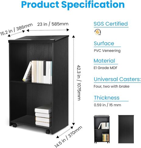 QuicMiou Podium Stand Freestanding Lectern Reception Desk with 4 Wheels, for Speaker with 2 Storage Shelves for Pulpits, Churches, Restaurants, and Classrooms (Black) in Saudi Arabia