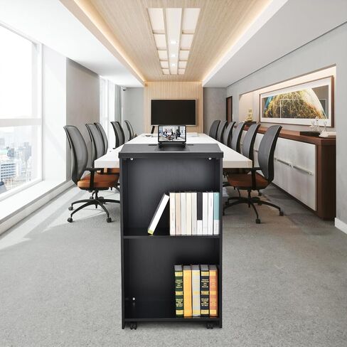QuicMiou Podium Stand Freestanding Lectern Reception Desk with 4 Wheels, for Speaker with 2 Storage Shelves for Pulpits, Churches, Restaurants, and Classrooms (Black) in Saudi Arabia