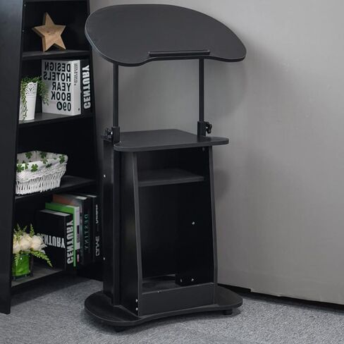 Lectern Podium Stand, Stuffygreenus Mobile Height Adjustable Church Classroom Lecture, Portable Presentation Concert Podium, Standing Laptop Cart with Wheels, Black in Saudi Arabia