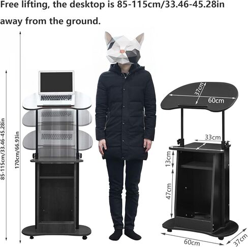 Lectern Podium Stand, Stuffygreenus Mobile Height Adjustable Church Classroom Lecture, Portable Presentation Concert Podium, Standing Laptop Cart with Wheels, Black in Saudi Arabia