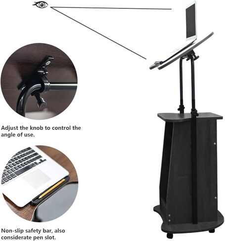 Lectern Podium Stand, Stuffygreenus Mobile Height Adjustable Church Classroom Lecture, Portable Presentation Concert Podium, Standing Laptop Cart with Wheels, Black in Saudi Arabia