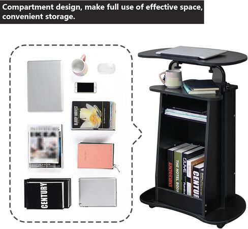 Lectern Podium Stand, Stuffygreenus Mobile Height Adjustable Church Classroom Lecture, Portable Presentation Concert Podium, Standing Laptop Cart with Wheels, Black in Saudi Arabia