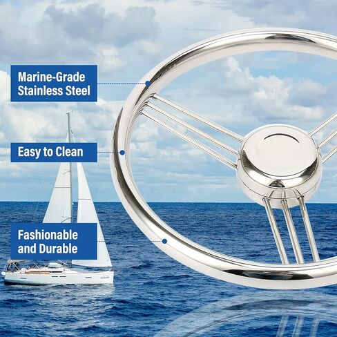 Amarine-made عجلة قيادة قارب ستانلس ستيل مقاس 13.5 بوصة ذات 9 قضبان - 10 درجات - 9500S380 in Kuwait
