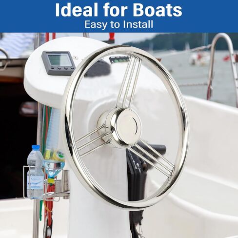 Amarine-made عجلة قيادة قارب ستانلس ستيل مقاس 13.5 بوصة ذات 9 قضبان - 10 درجات - 9500S380 in Kuwait