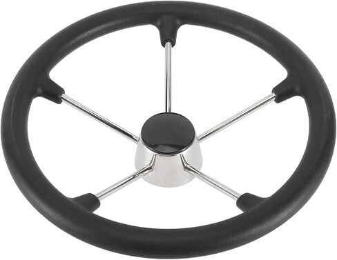 NovelBee 15-1/2 Inch Stainless Steel 5 Spoke Boat Marine Destroyer Steering Wheel with Black PU Foam (Without Knob) in Saudi Arabia