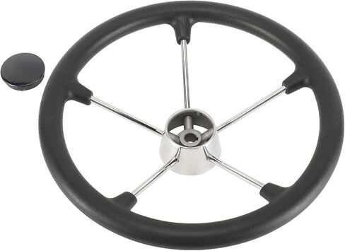 NovelBee 15-1/2 Inch Stainless Steel 5 Spoke Boat Marine Destroyer Steering Wheel with Black PU Foam (Without Knob) in Saudi Arabia