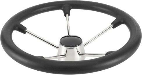 NovelBee 15-1/2 Inch Stainless Steel 5 Spoke Boat Marine Destroyer Steering Wheel with Black PU Foam (Without Knob) in Saudi Arabia