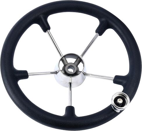 Amarine Made Boat Marine 5 عجلة قيادة مدمرة مقاس 13-1/2 بوصة مع مقبض ومقبض من الفوم الأسود in Kuwait