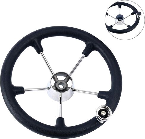 Amarine Made Boat Marine 5 عجلة قيادة مدمرة مقاس 13-1/2 بوصة مع مقبض ومقبض من الفوم الأسود in Kuwait