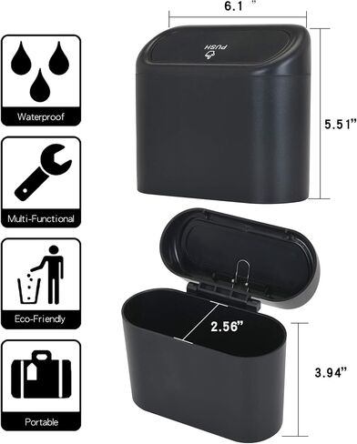 CZWL&HG Portable Hanging Mini Car Trash Can,Wastebasket Trash Can with Lid, Plastic Desktops Trash Can, Garbage Can for Car Office Home,Waterproof Odorless Garbage Can (Black, 1) in Saudi Arabia