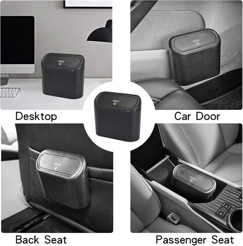 CZWL&HG Portable Hanging Mini Car Trash Can,Wastebasket Trash Can with Lid, Plastic Desktops Trash Can, Garbage Can for Car Office Home,Waterproof Odorless Garbage Can (Black, 1) in Saudi Arabia