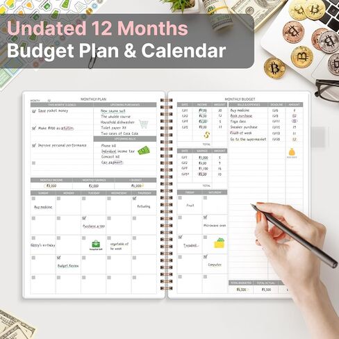 مخطط الميزانية - كتاب مخطط الميزانية الشهرية مع دفتر تعقب النفقات، 7 بوصة × 10 بوصة، منظم مالي غير مؤرخ لمدة 12 شهرًا لإدارة أموالك بفعالية، منظم الفواتير ودفتر الحسابات، أخضر in Kuwait
