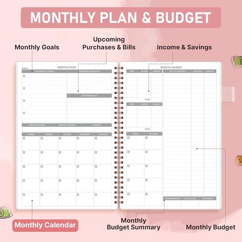 مخطط الميزانية - كتاب مخطط الميزانية الشهرية مع دفتر تعقب النفقات، 7 بوصة × 10 بوصة، منظم مالي غير مؤرخ لمدة 12 شهرًا لإدارة أموالك بفعالية، منظم الفواتير ودفتر الحسابات، أخضر in Kuwait