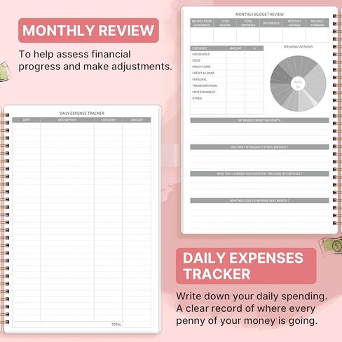 مخطط الميزانية - كتاب مخطط الميزانية الشهرية مع دفتر تعقب النفقات، 7 بوصة × 10 بوصة، منظم مالي غير مؤرخ لمدة 12 شهرًا لإدارة أموالك بفعالية، منظم الفواتير ودفتر الحسابات، أخضر in Kuwait
