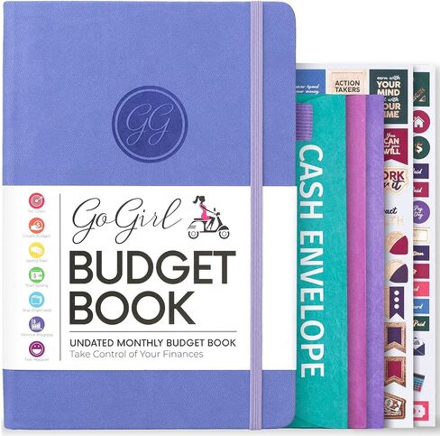 GoGirl Budget Book – Undated Colorful Monthly Financial Planner Organizer. Budget Planner & Expense Tracker to Reach Financial Goals, Lasts 1 Year, Bonus 3 Cash Envelopes, A5 Hardcover – Purple in Saudi Arabia