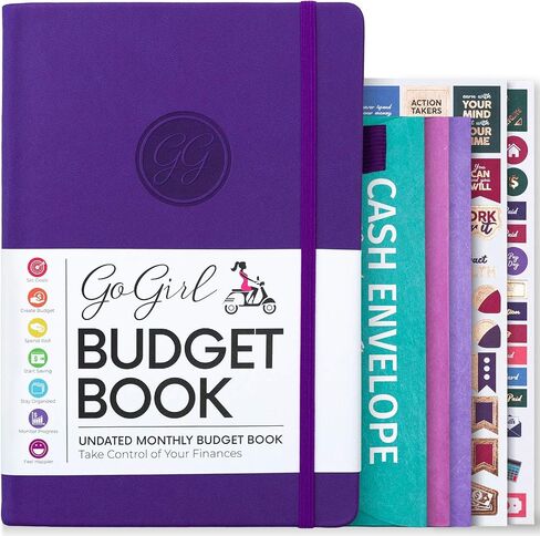 GoGirl Budget Book – Undated Colorful Monthly Financial Planner Organizer. Budget Planner & Expense Tracker to Reach Financial Goals, Lasts 1 Year, Bonus 3 Cash Envelopes, A5 Hardcover – Purple in Saudi Arabia