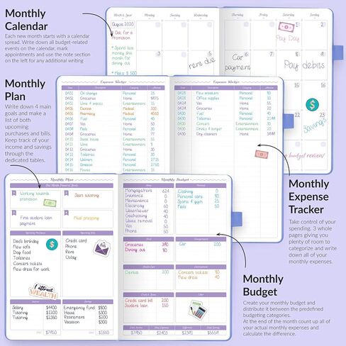 GoGirl Budget Book – Undated Colorful Monthly Financial Planner Organizer. Budget Planner & Expense Tracker to Reach Financial Goals, Lasts 1 Year, Bonus 3 Cash Envelopes, A5 Hardcover – Purple in Saudi Arabia