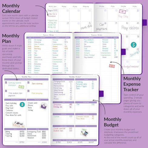 GoGirl Budget Book – Undated Colorful Monthly Financial Planner Organizer. Budget Planner & Expense Tracker to Reach Financial Goals, Lasts 1 Year, Bonus 3 Cash Envelopes, A5 Hardcover – Purple in Saudi Arabia